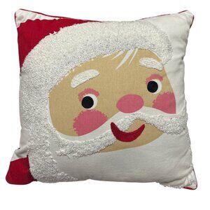 Santa Claus Decorative Throw Pillow With Textured White Beard & Red Plaid Back